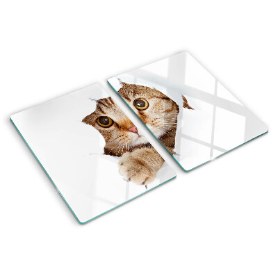 Szklana deska do krojenia z motywem kota wychodzącego z dziury