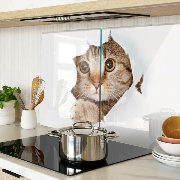 Szklana deska do krojenia z motywem kota wychodzącego z dziury