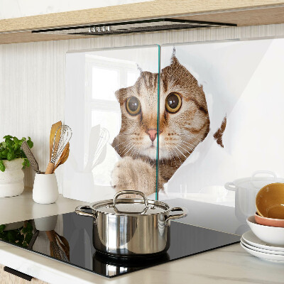 Szklana deska do krojenia z motywem kota wychodzącego z dziury