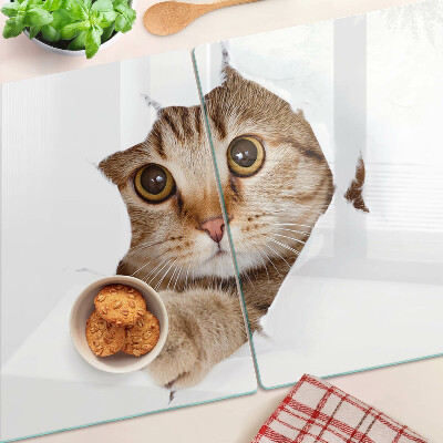 Szklana deska do krojenia z motywem kota wychodzącego z dziury