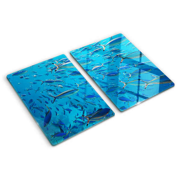Szklana deska do krojenia z nadrukiem przedstawiającym ławicę ryb w przejrzystej wodzie