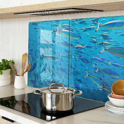 Szklana deska do krojenia z nadrukiem przedstawiającym ławicę ryb w przejrzystej wodzie