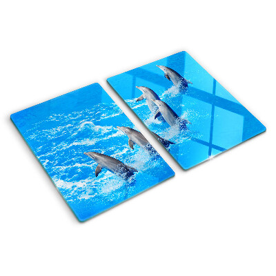 Szklana deska kuchenna z motywem delfinów skaczących przez fale