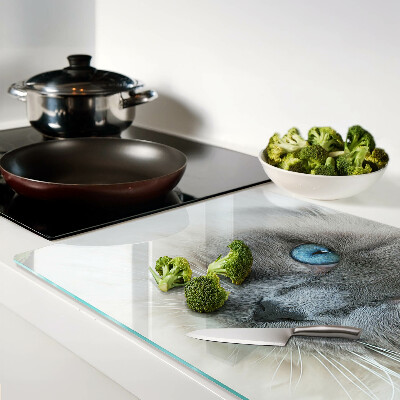 Szklana deska kuchenna z motywem kota z niebieskimi oczami