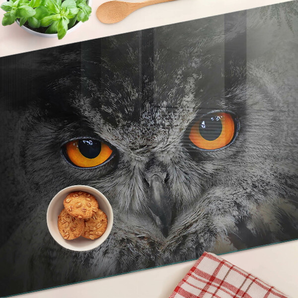 Deska kuchenna szklana z nadrukiem sowy z pomarańczowymi oczami