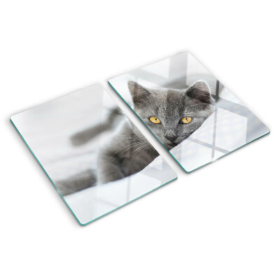 Deska kuchenna szklana z nadrukiem kota o żółtych oczach