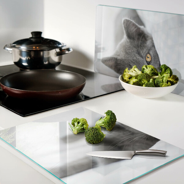 Deska kuchenna szklana z nadrukiem kota o żółtych oczach