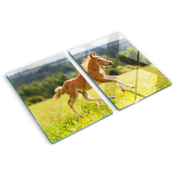 Szklana deska do krojenia z nadrukiem przedstawiającym źrebię na łące