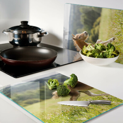 Szklana deska do krojenia z nadrukiem przedstawiającym źrebię na łące