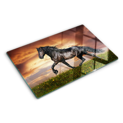 Szklana deska do krojenia z nadrukiem konia na tle zachodzącego słońca