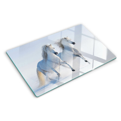 Szklana deska kuchenna z nadrukiem przedstawiającym dwa białe konie w szaleńczym galopie