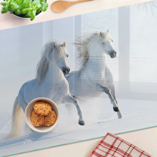 Szklana deska kuchenna z nadrukiem przedstawiającym dwa białe konie w szaleńczym galopie