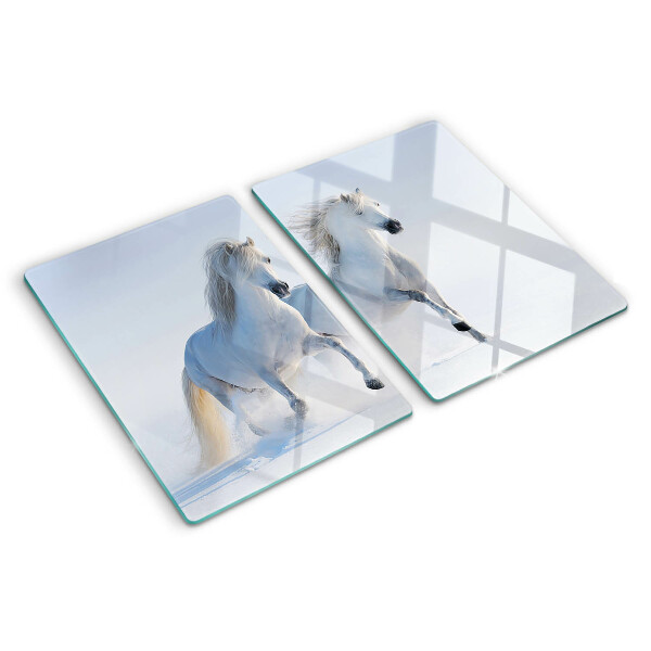 Szklana deska kuchenna z nadrukiem przedstawiającym dwa białe konie w szaleńczym galopie