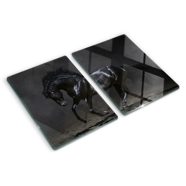 Szklana deska kuchenna z nadrukiem „Czarny koń w ruchu”