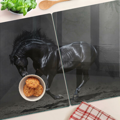 Szklana deska kuchenna z nadrukiem „Czarny koń w ruchu”