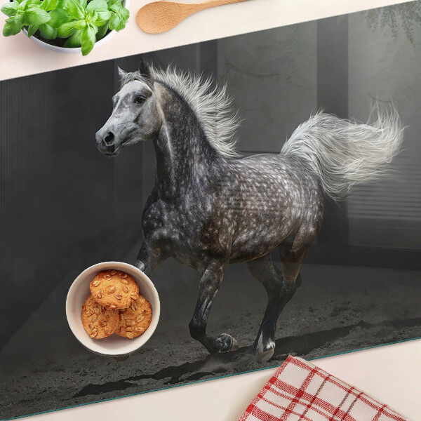 Deska kuchenna szklana z nadrukiem łaciatego konia w biegu