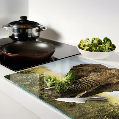 Deska kuchenna szklana z motywem słonia na tle afrykańskiej sawanny