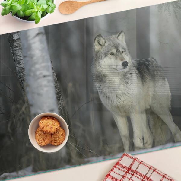 Szklana deska kuchenna z motywem wilka w leśnym otoczeniu