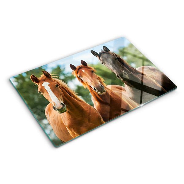 Deska kuchenna szklana z nadrukiem przedstawiającym konie w naturalnym krajobrazie