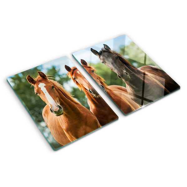 Deska kuchenna szklana z nadrukiem przedstawiającym konie w naturalnym krajobrazie