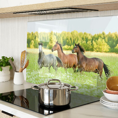 Deska kuchenna szklana z grafiką przedstawiającą spotkanie koni na polu