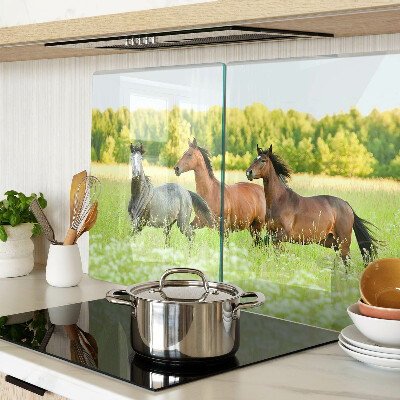 Deska kuchenna szklana z grafiką przedstawiającą spotkanie koni na polu