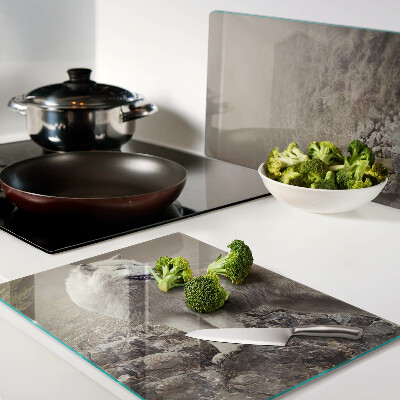 Szklana deska do krojenia z motywem wilka stojącego na skalistej górze