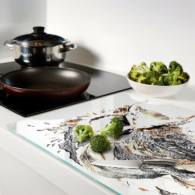 Szklana deska kuchenna z motywem sowy z piórami