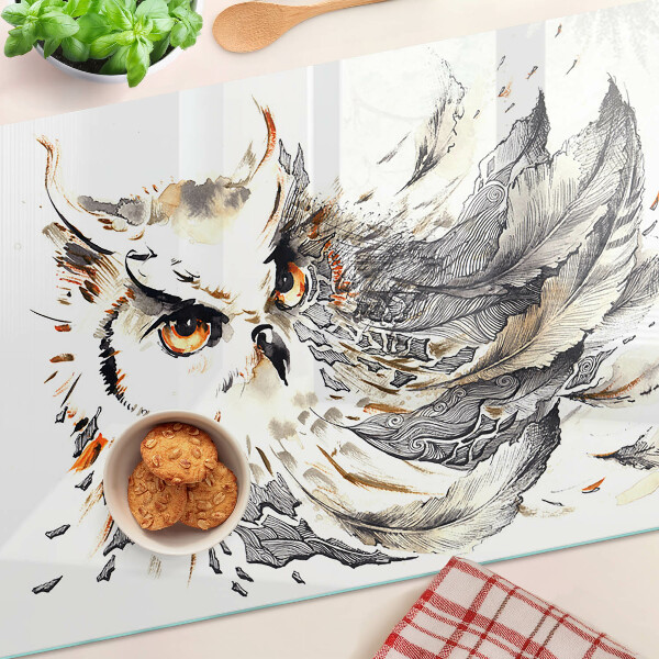 Szklana deska kuchenna z motywem sowy z piórami