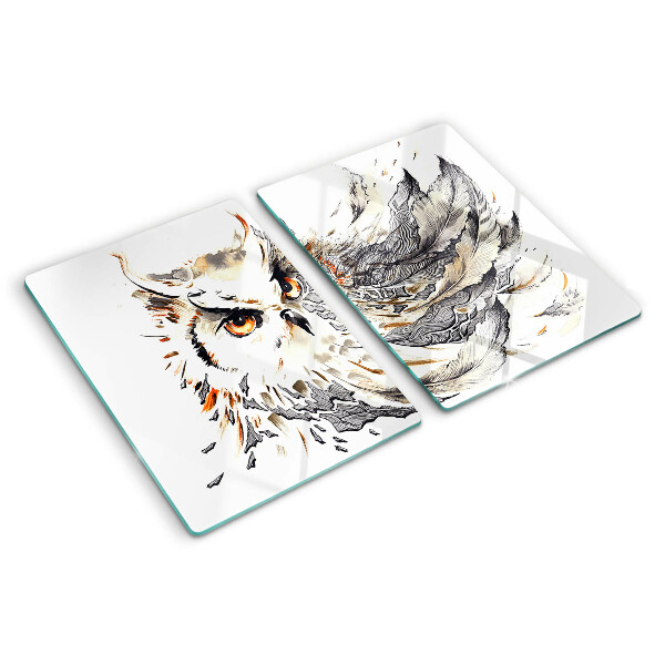 Szklana deska kuchenna z motywem sowy z piórami