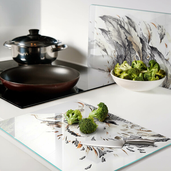 Szklana deska kuchenna z motywem sowy z piórami