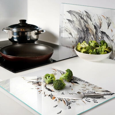 Szklana deska kuchenna z motywem sowy z piórami