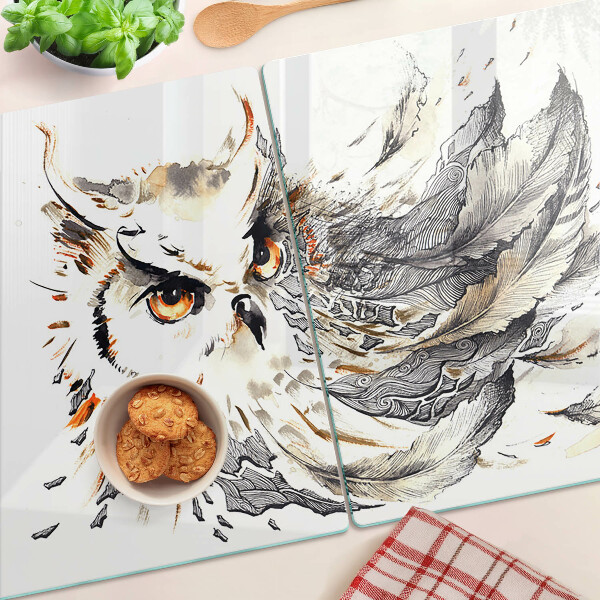 Szklana deska kuchenna z motywem sowy z piórami