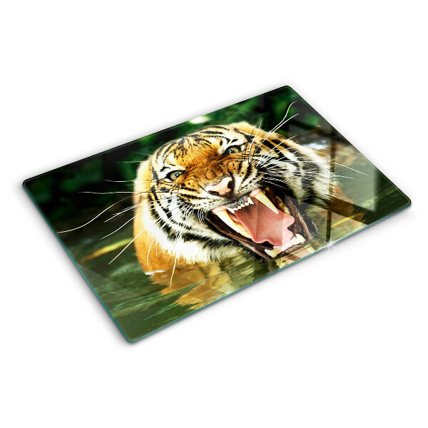 Szklana deska kuchenna z motywem tygrysa w ataku