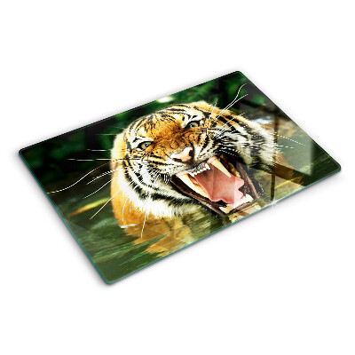 Szklana deska kuchenna z motywem tygrysa w ataku