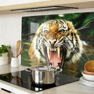 Szklana deska kuchenna z motywem tygrysa w ataku