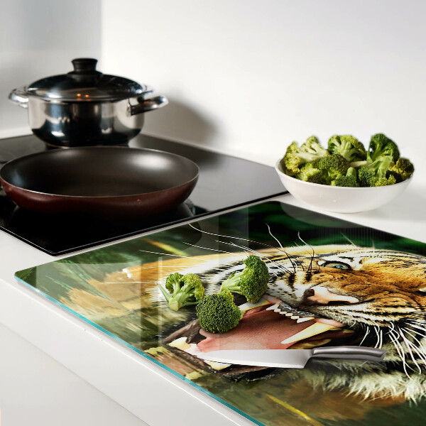 Szklana deska kuchenna z motywem tygrysa w ataku