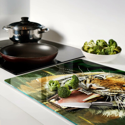 Szklana deska kuchenna z motywem tygrysa w ataku