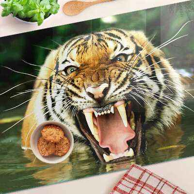 Szklana deska kuchenna z motywem tygrysa w ataku