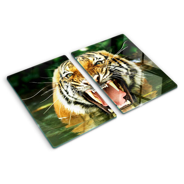Szklana deska kuchenna z motywem tygrysa w ataku