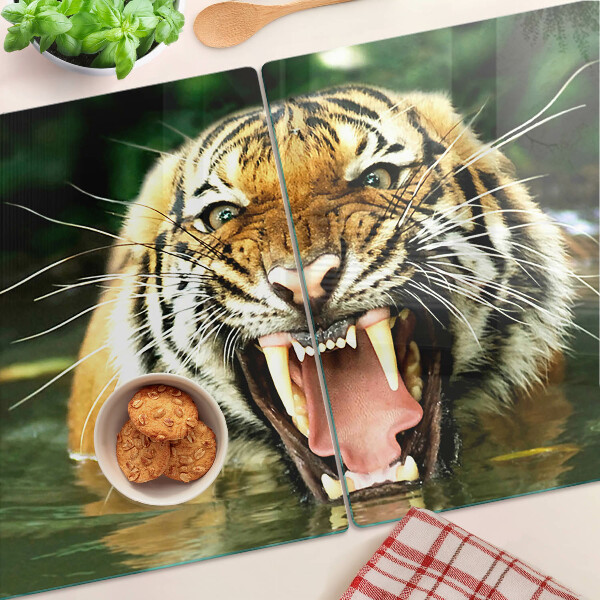 Szklana deska kuchenna z motywem tygrysa w ataku