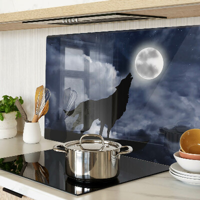 Szklana deska kuchenna z nadrukiem przedstawiającym wilka w blasku księżyca