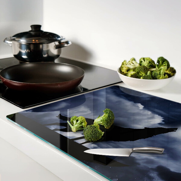 Szklana deska kuchenna z nadrukiem przedstawiającym wilka w blasku księżyca