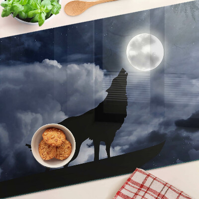Szklana deska kuchenna z nadrukiem przedstawiającym wilka w blasku księżyca