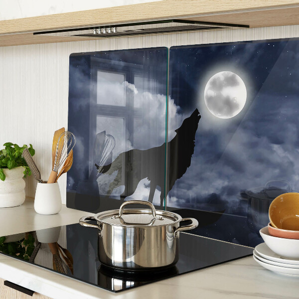 Szklana deska kuchenna z nadrukiem przedstawiającym wilka w blasku księżyca