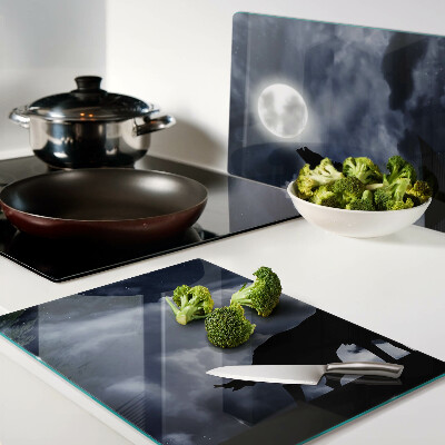 Szklana deska kuchenna z nadrukiem przedstawiającym wilka w blasku księżyca