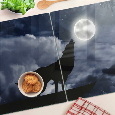 Szklana deska kuchenna z nadrukiem przedstawiającym wilka w blasku księżyca