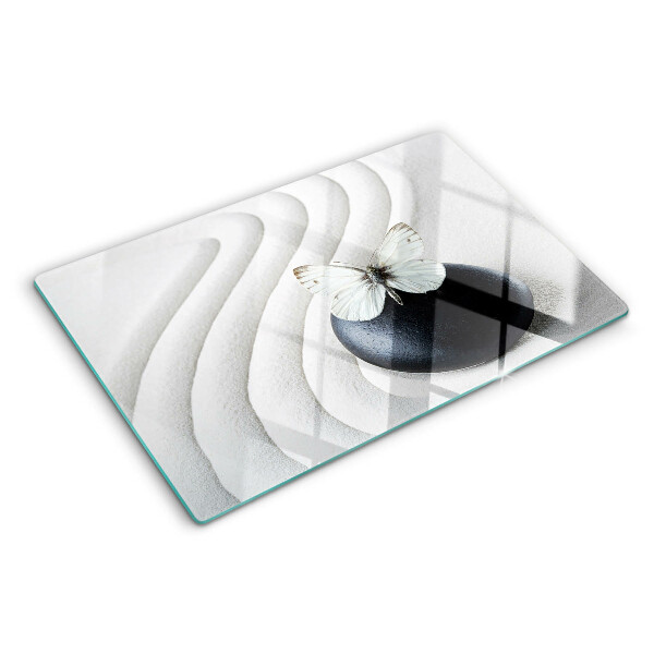 Deska kuchenna szklana z motywem motyla na tle kamienia