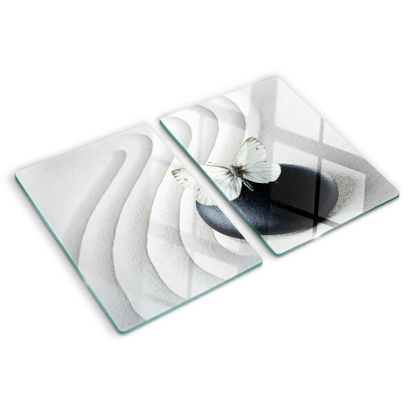 Deska kuchenna szklana z motywem motyla na tle kamienia