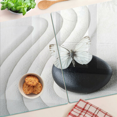 Deska kuchenna szklana z motywem motyla na tle kamienia